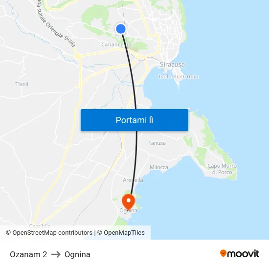 Ozanam 2 to Ognina map