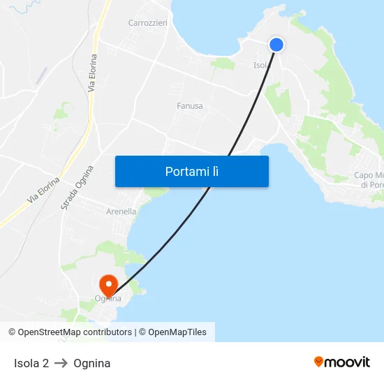 Isola 2 to Ognina map