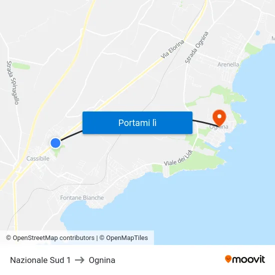 Nazionale Sud 1 to Ognina map
