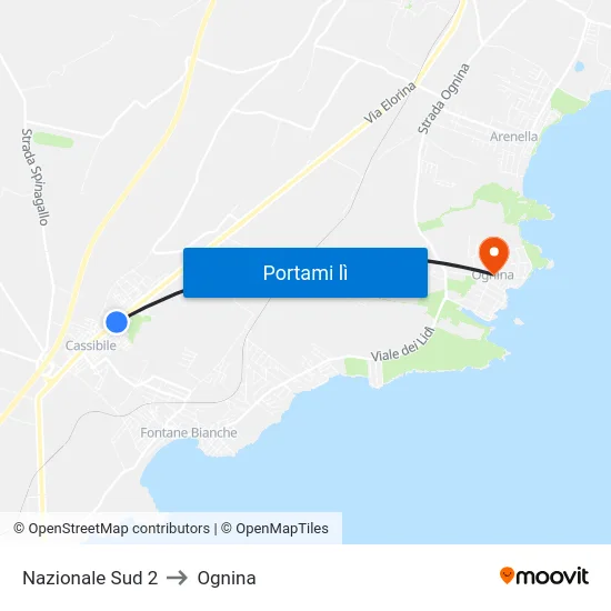 Nazionale Sud 2 to Ognina map