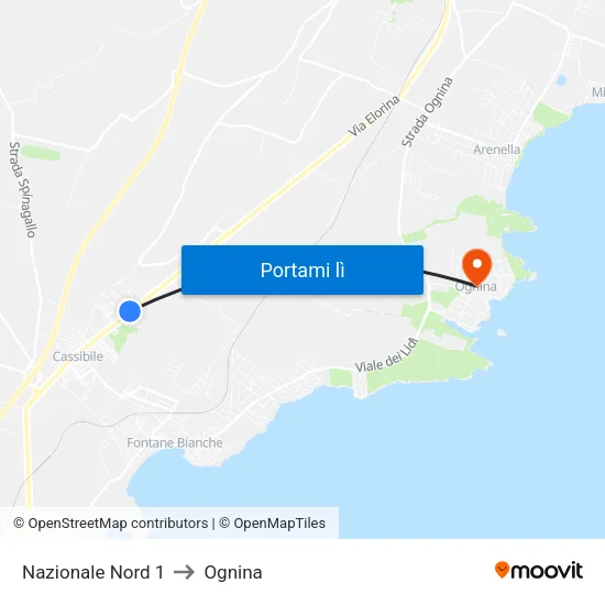 Nazionale Nord 1 to Ognina map