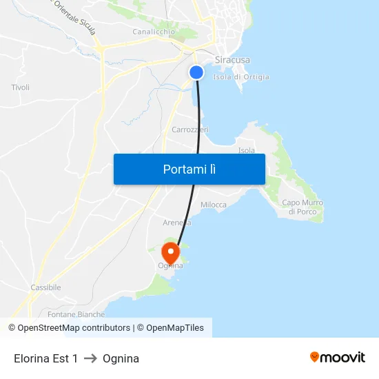 Elorina Est 1 to Ognina map