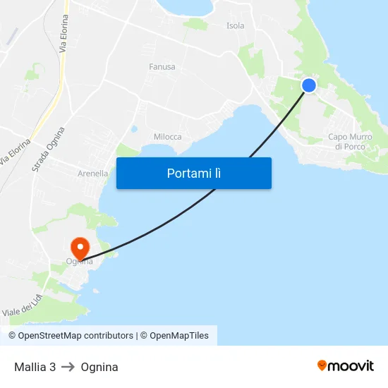 Mallia 3 to Ognina map