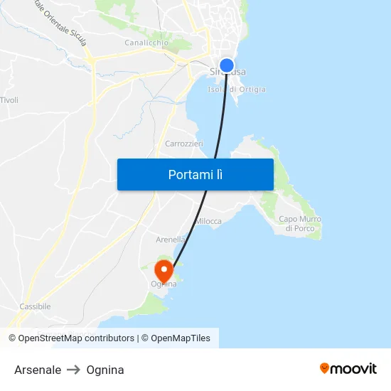 Arsenale to Ognina map