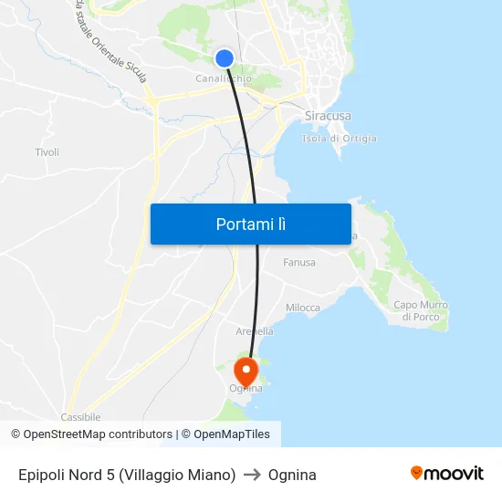 Epipoli Nord 5 (Villaggio Miano) to Ognina map