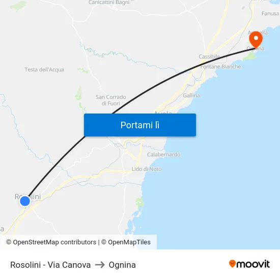 Rosolini - Via Canova to Ognina map