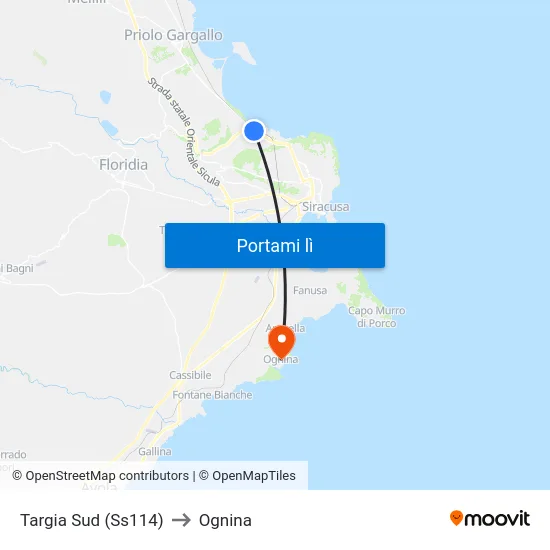 Targia Sud (Ss114) to Ognina map