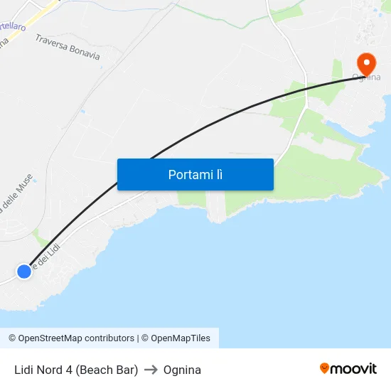 Lidi Nord 4 (Beach Bar) to Ognina map