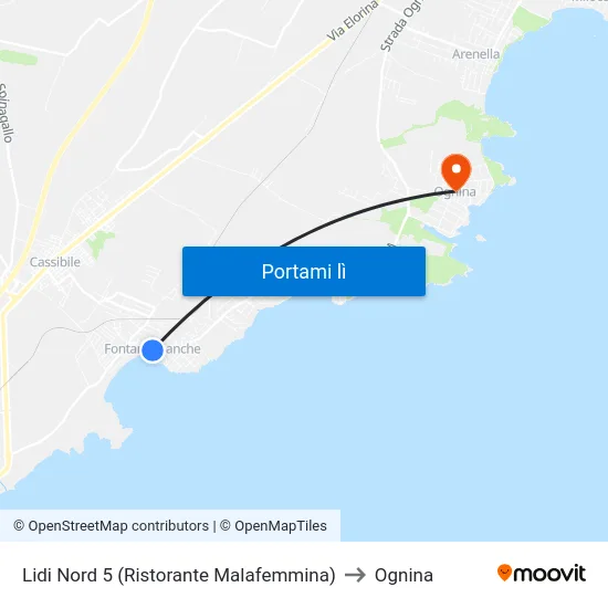 Lidi Nord 5 (Ristorante Malafemmina) to Ognina map