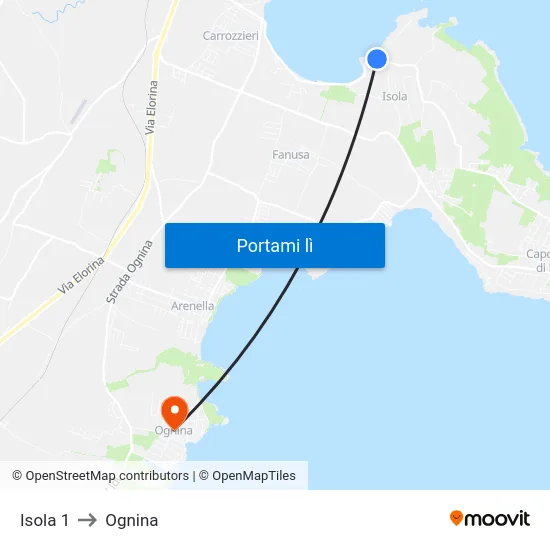Isola 1 to Ognina map