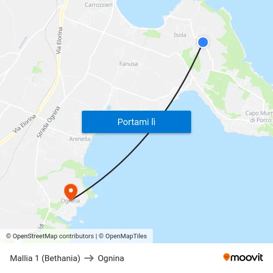 Mallia 1 (Bethania) to Ognina map