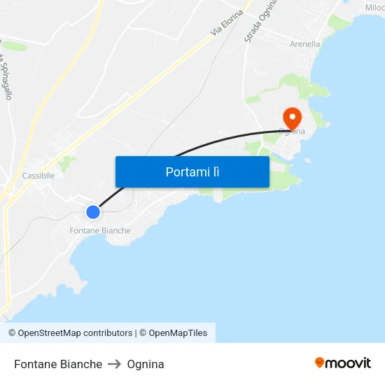 Fontane Bianche to Ognina map