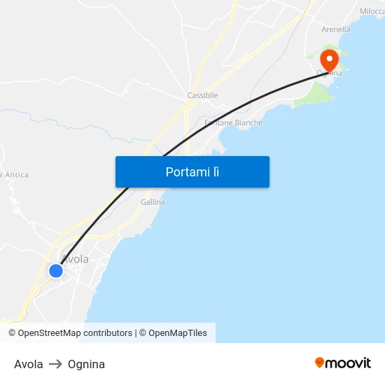 Avola to Ognina map