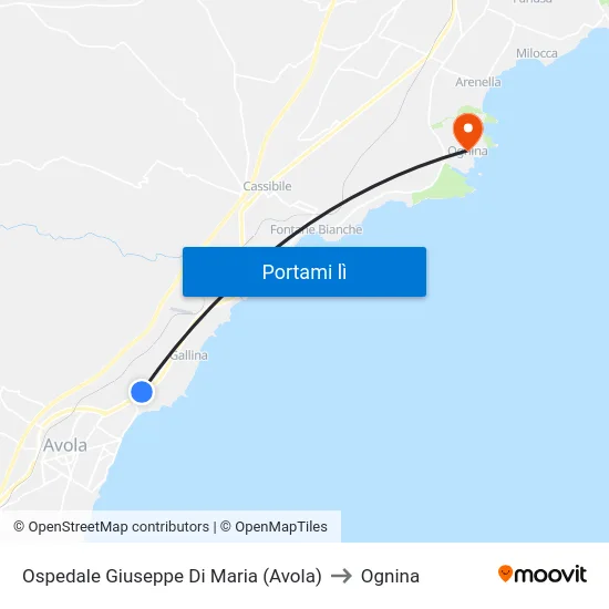 Ospedale Giuseppe Di Maria (Avola) to Ognina map