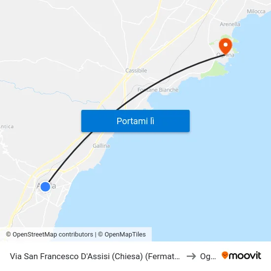 Via San Francesco D'Assisi (Chiesa) (Fermata Non Segnalata) (Avola) to Ognina map