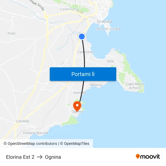 Elorina Est 2 to Ognina map