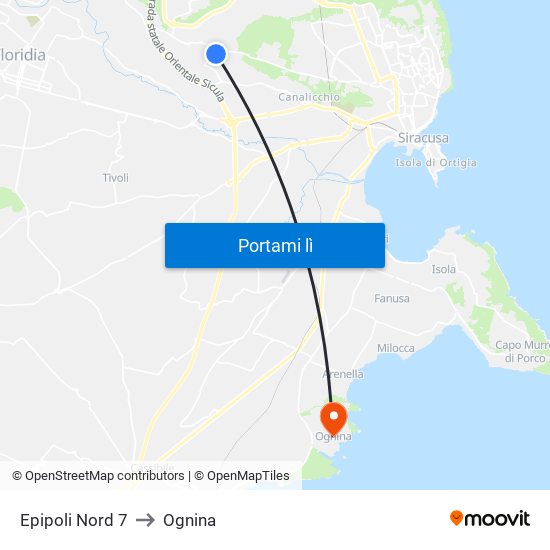 Epipoli Nord 7 to Ognina map