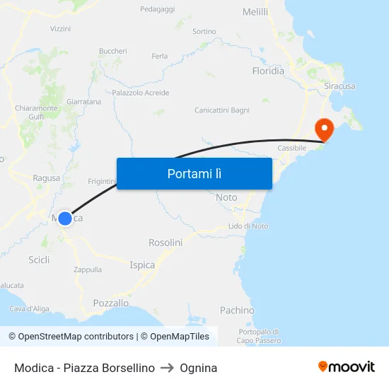 Modica - Piazza Borsellino to Ognina map