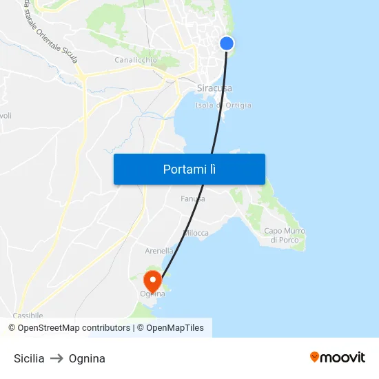 Sicilia to Ognina map