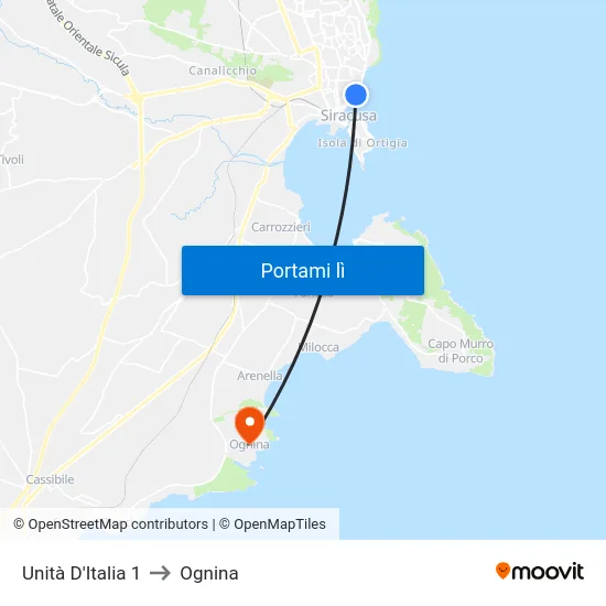 Unità D'Italia 1 to Ognina map