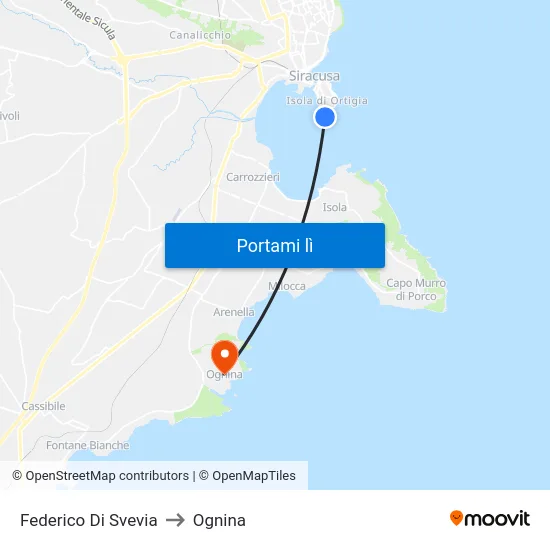 Federico Di Svevia to Ognina map