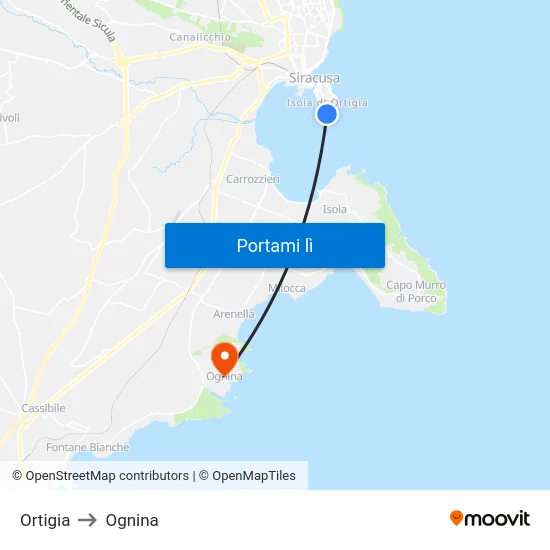 Ortigia to Ognina map