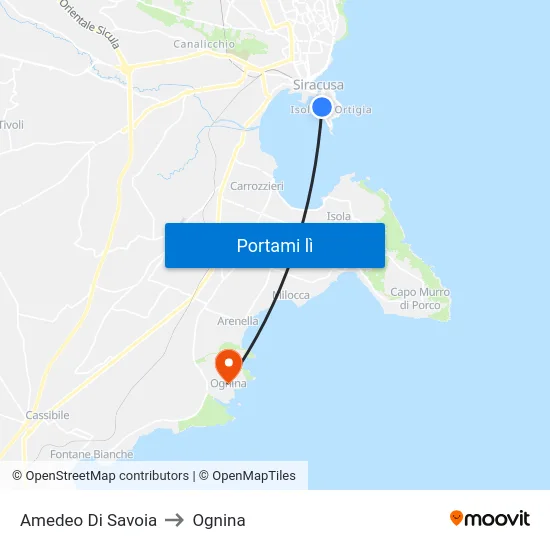 Amedeo Di Savoia to Ognina map