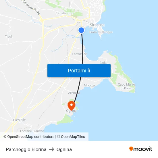 Parcheggio Elorina to Ognina map