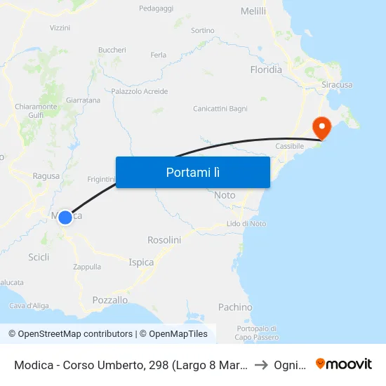Modica - Corso Umberto, 298 (Largo 8 Marzo) to Ognina map