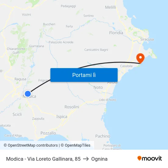Modica - Via Loreto Gallinara, 85 to Ognina map