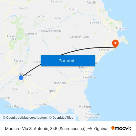 Modica - Via S. Antonio, 345 (Scardacucco) to Ognina map