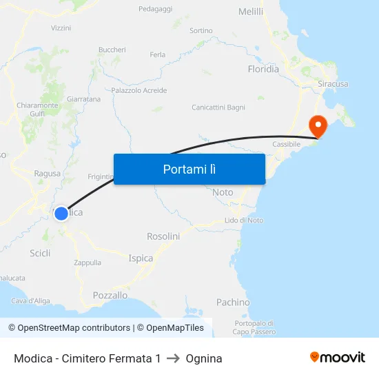 Modica - Cimitero Fermata 1 to Ognina map