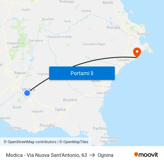 Modica - Via Nuova Sant'Antonio, 63 to Ognina map