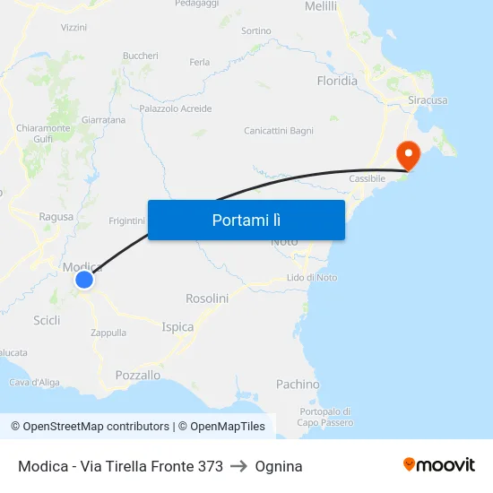 Modica - Via Tirella Fronte 373 to Ognina map