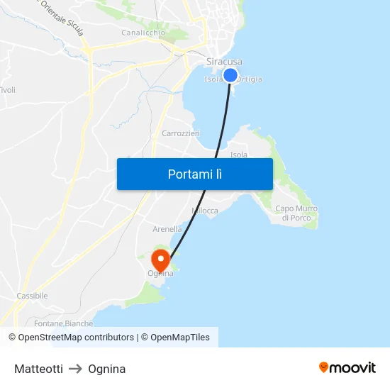 Matteotti to Ognina map