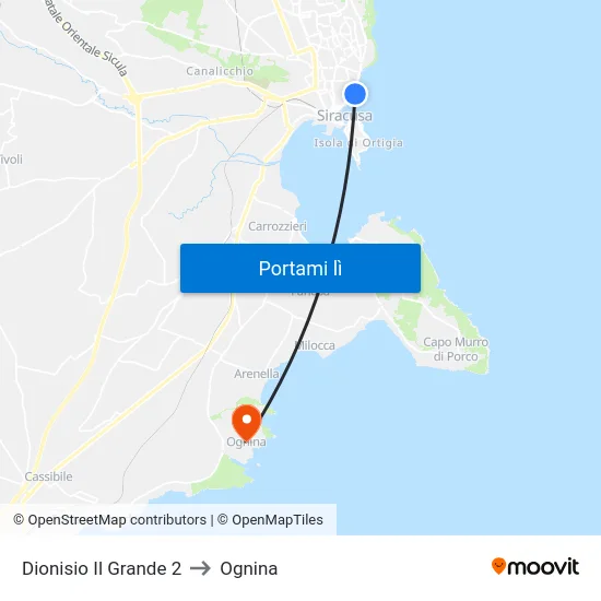 Dionisio Il Grande 2 to Ognina map