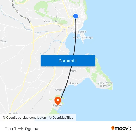 Tica 1 to Ognina map