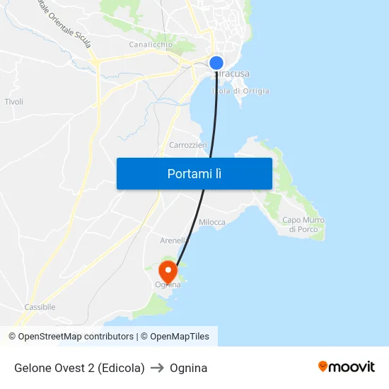 Gelone Ovest 2 (Edicola) to Ognina map