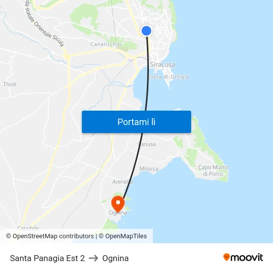 Santa Panagia Est 2 to Ognina map