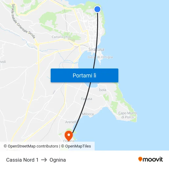 Cassia Nord 1 to Ognina map