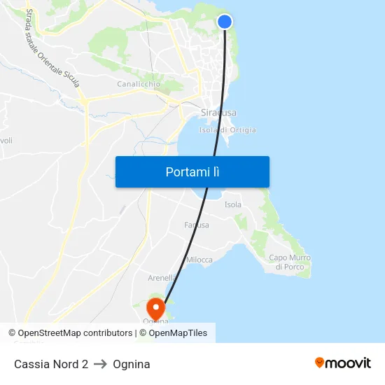 Cassia Nord 2 to Ognina map