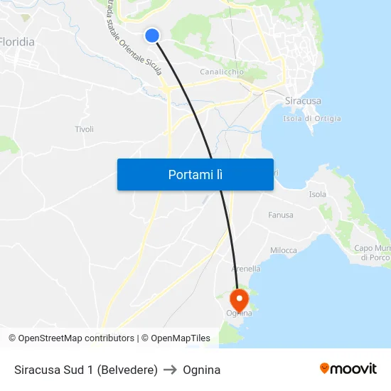 Siracusa Sud 1 (Belvedere) to Ognina map
