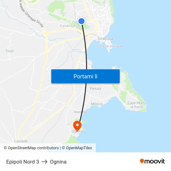 Epipoli Nord 3 to Ognina map