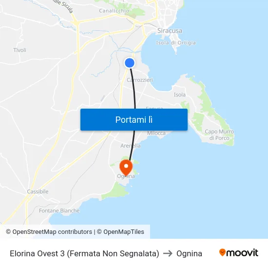 Elorina Ovest 3 (Fermata Non Segnalata) to Ognina map