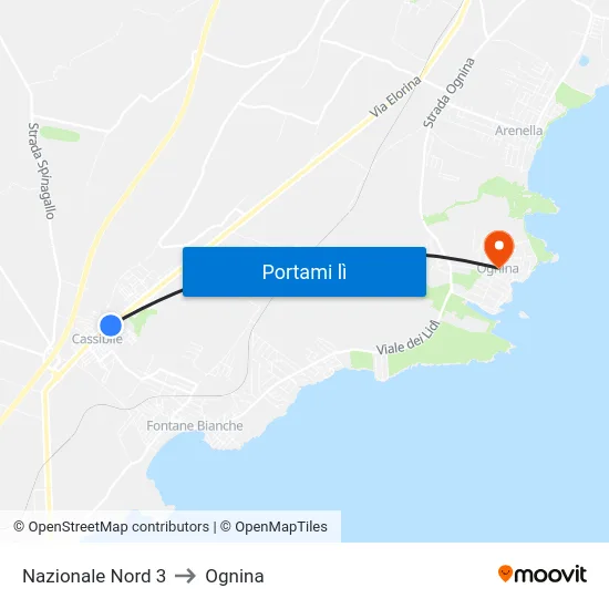 Nazionale Nord 3 to Ognina map