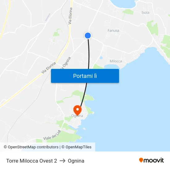 Torre Milocca Ovest 2 to Ognina map