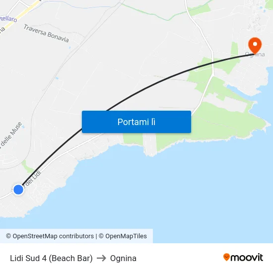 Lidi Sud 4 (Beach Bar) to Ognina map
