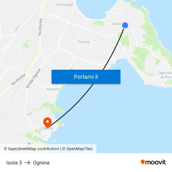 Isola 3 to Ognina map