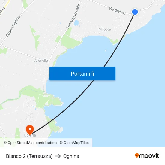 Blanco 2 (Terrauzza) to Ognina map