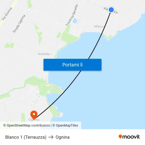 Blanco 1 (Terrauzza) to Ognina map